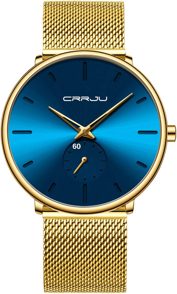 Mens Watches Ultra-Thin Minimalist Waterproof - Fashion Wrist Watch for Men Unisex Dress with Stainless Steel Mesh Band