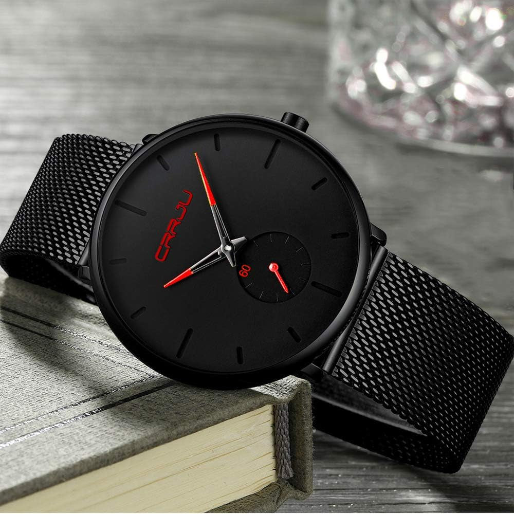 Mens Watches Ultra-Thin Minimalist Waterproof - Fashion Wrist Watch for Men Unisex Dress with Stainless Steel Mesh Band