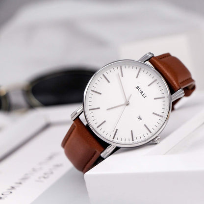 Men'S Fashion Minimalist Wrist Watch Waterproof Watches Simple Ultra Thin Watches Analog Quartz Date with Brown Black Leather Strap